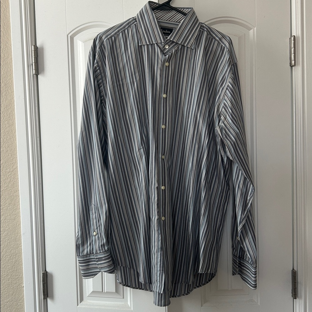 Neiman Marcus Multicolor Striped Cotton Shirt